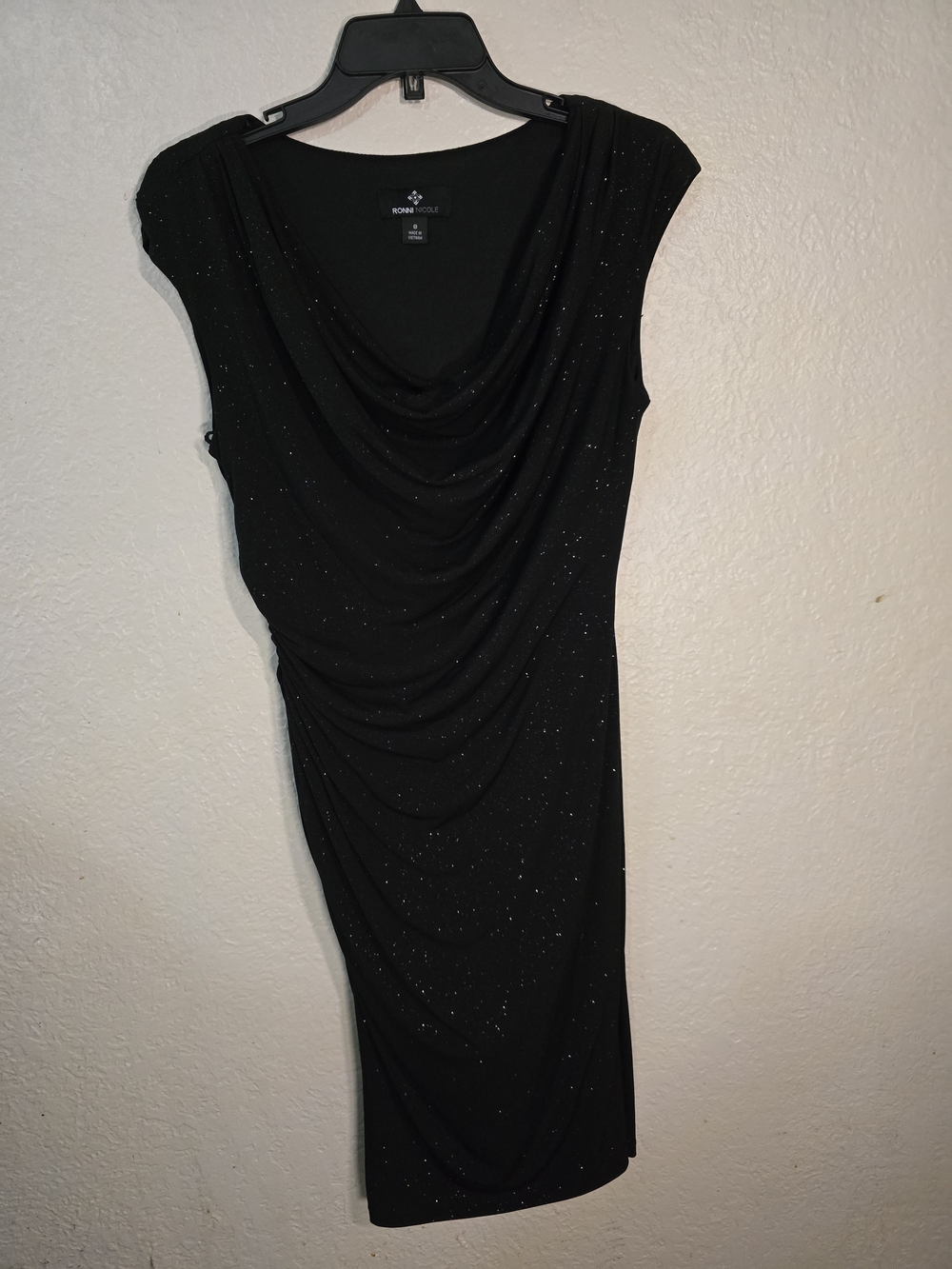 Ronni Nicole Black Sparkle Draped Sheath Dress